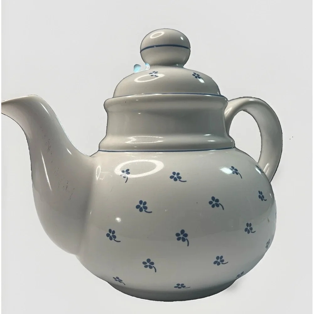 Vintage Sodahl Denmark Daisy Blue Floral Teapot Made in Germany w/Lid